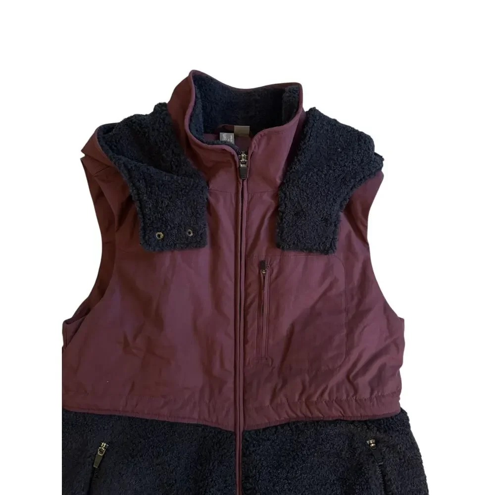 Sweaty Betty Sherpa Fleece Vest Plum Black Hooded Urban Athleisure Size 8